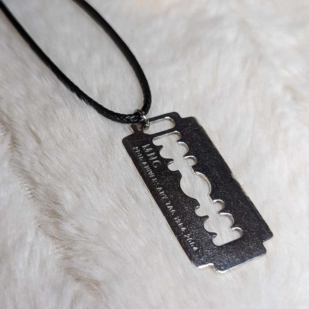 Large Razor Blade Silver Gothic Charm on a Rope Necklace